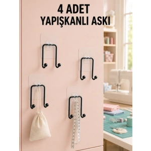 4 Adet Çok Amaçlı Yapışkanlı Askılık Ev Düzenleyici Duvar Askı Seti