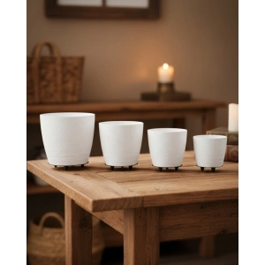 4’lü 3d Şık Beyaz Saksı Seti Modern Ayaklı Dekoratif Vazo