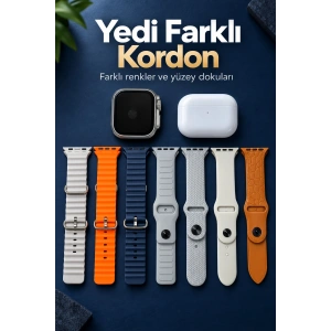 Akıllı Saat Bluetooth Aramalı Ve 7 Kordonlu Set