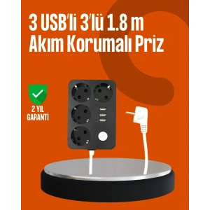 Akım Korumalı 3 Usb Portlu 4’lü Priz 4.1a Hızlı Şarj