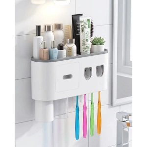 Banyo Organizer Diş Fırçası Tutucu Çift Dispenserli Raflı Çekmeceli