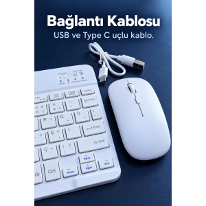 Beyaz Klavye Mouse Seti Usb Alıcılı Kablosuz Bağlantı
