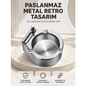 Çakmaklı Küllük Paslanmaz Metal Yuvarlak Tasarım