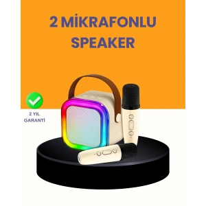Çift Mikrofonlu Kompakt Karaoke Hoparlör – Uzun Pil Ömrü