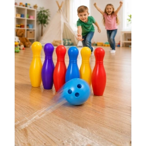Çocuk Bowling Seti Renkli Top Ve 6 Kuka İçeren Eğitici Oyun