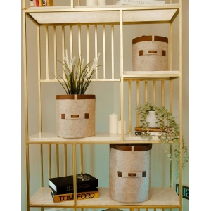 Deri Şeritli Yuvarlak Çok Amaçlı Düzenleyici Organizer Kutu Keçe Sepet (3lü Set)