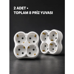 Duvar Tipi 4 Çıkışlı Priz Çoğaltıcı Kablosuz Kompakt Tasarım 2 Adet