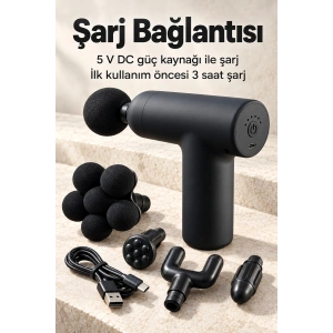 El Tipi Masaj Tabancası Top Başlıklı Siyah Gövde