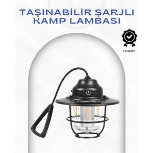 Geometrik Tasarımlı Vintage Kamp Lambası – Type-c Şarj, Ayarlanabilir Parlaklık