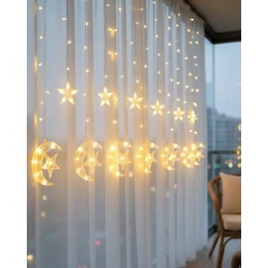 Hilal Yıldız Led Perde Işık Balkon Pencere Ve Oda Dekorasyonu