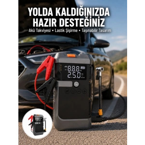Işıklı Hava Kompresörlü Taşınabilir Akü Takviye Ünitesi Yeni Nesil