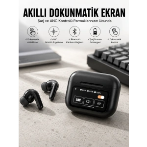 Kablosuz Bluetooth Kulaklık Ekranlı Uzun Şarj Süreli Anc Destekli