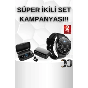 Kablosuz Bluetooth Kulaklık Ve Kordon Hediyeli Akıllı Saat Nabız Ölçer Uzun Pil Ömrü