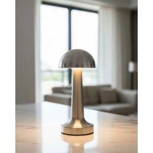 Krom Mantar Masa Lambası Dokunmatik 3 Renk Led Şarjlı Taşınabilir Gece Lambası