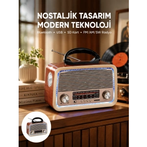 Nostalji Bluetooth Radyo Fm Am Sw Ahşap Eskitme Tasarım Yeni Nesil