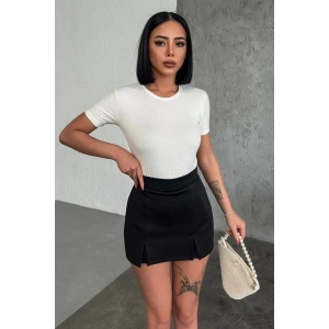 Rahat Ve Şık Kısa Kollu Bisiklet Yaka Likralı Viskon Penye Body Ekru