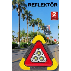 Reflektör Güneş Panelli Solarlı Şarjlı Üçgen Işıklı Trafik Reflektör Fener