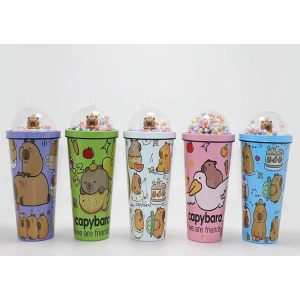 Sevimli Kapibara Pipetli Boncuklu Termos & Suluk Alk4709