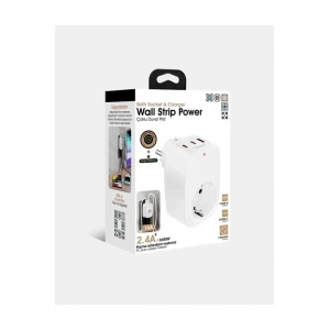 Tekli Yüksek Voltaj Korumalı Duvar Prizi 2x Type-c 1x Usb Çıkışlı Priz Grup Priz Çoğaltıcı Beyaz