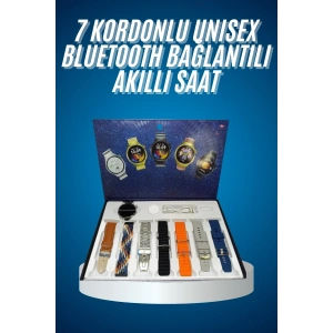 Unısex Yuvarlak Ekranlı 7 Kordonlu Akıllı Saat Gps Destekli Çoklu Kordon Seçeneği