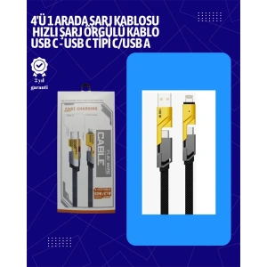 Usb-c Ve Lightning Uyumlu 4ü 1 Arada Kablo – 65w Hızlı Şarj, Örgülü Dayanıklı Yapı
