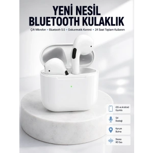 Yeni Nesil Bluetooth Kulaklık Beyaz Çağrı Cevaplayabilen Kablosuz