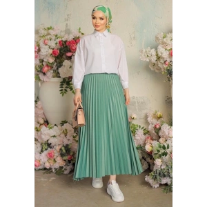 Zarif Ve Modern Pileli Parlak Krep Gizli Lastikli Mint Etek
