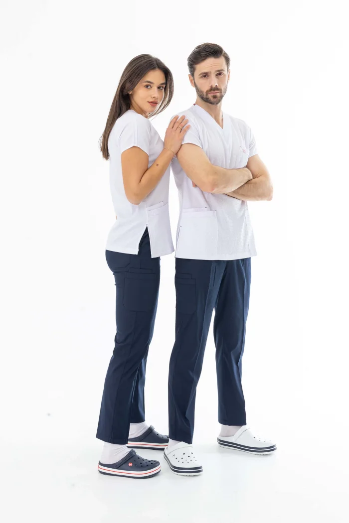 Gofre Likra Yarasa Kol Doktor Hemşire Tek Üst Forma  Beyaz (GFR3003)