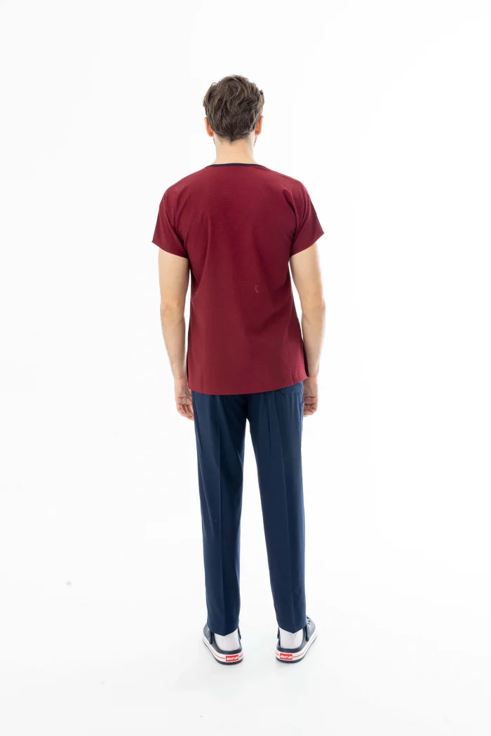 Gofre Likra Yarasa Kol Doktor Hemşire Tek Üst Forma Bordo (GFR3010)