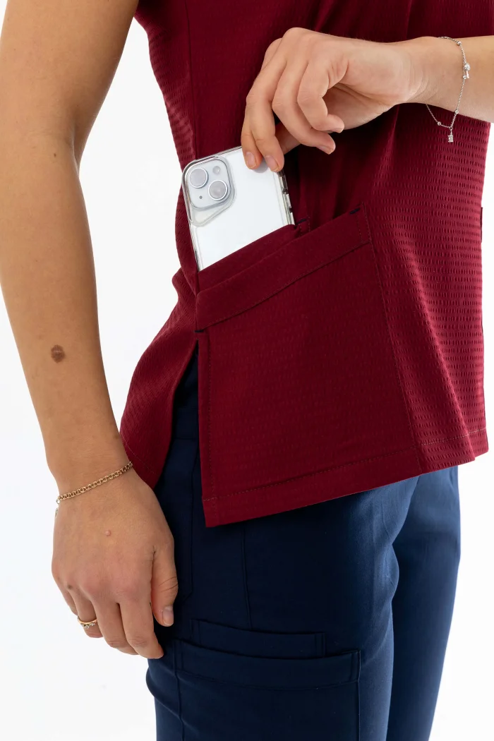 Gofre Likra Yarasa Kol Doktor Hemşire Tek Üst Forma Bordo (GFR3010)