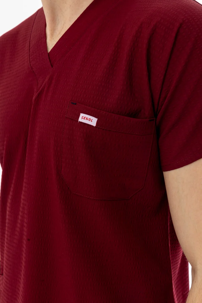 Gofre Likra Yarasa Kol Doktor Hemşire Tek Üst Forma Bordo (GFR3010)