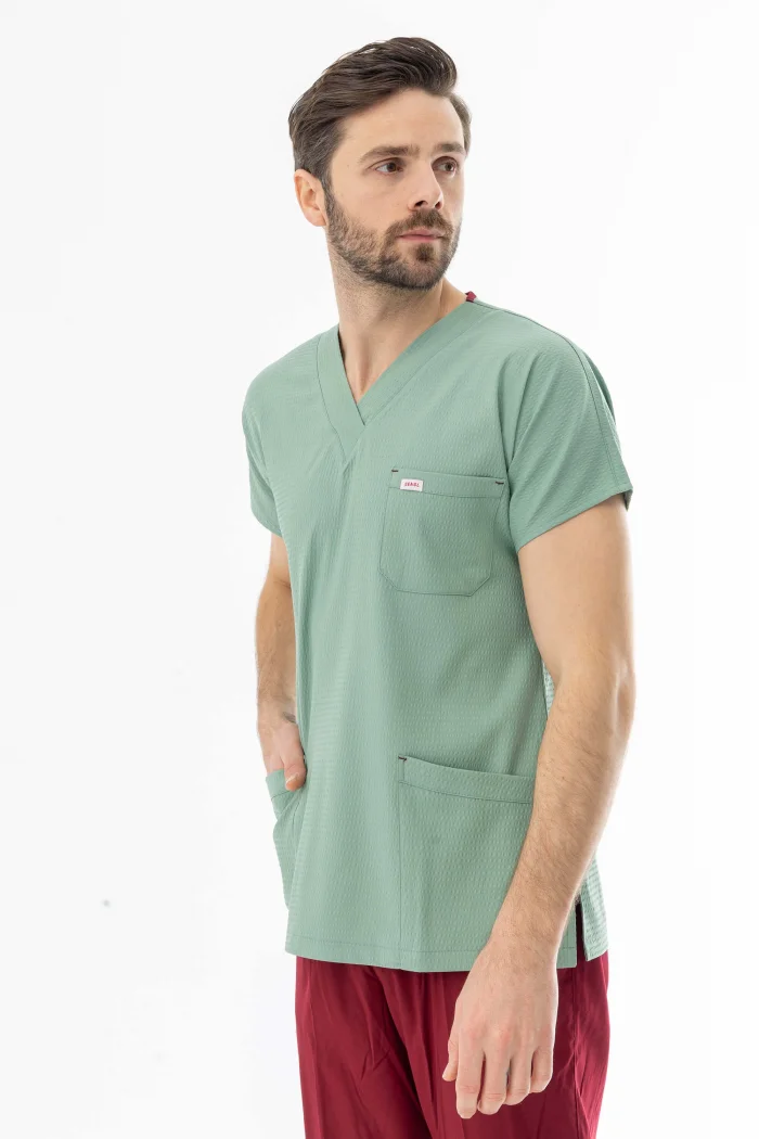 Gofre Likra Yarasa Kol Doktor Hemşire Tek Üst Forma Küf Yeşili (GFR3006)