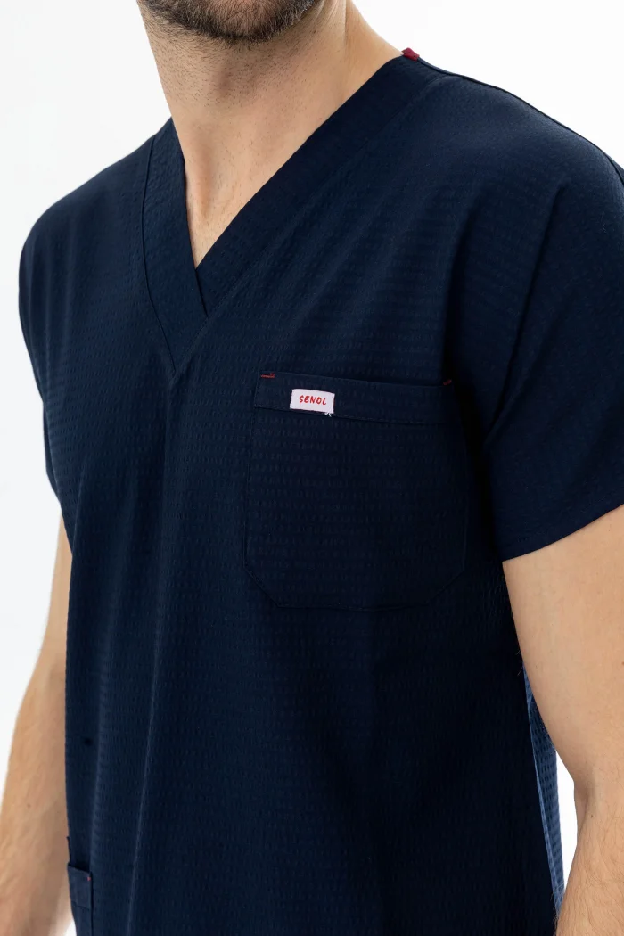 Gofre Likra Yarasa Kol Doktor Hemşire Tek Üst Forma Lacivert (GFR3002)