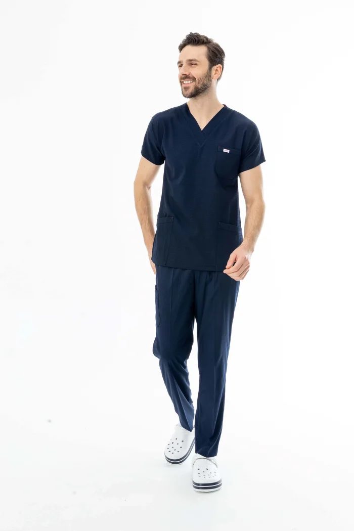 Gofre Likra Yarasa Kol Doktor Hemşire Tek Üst Forma Lacivert (GFR3002)