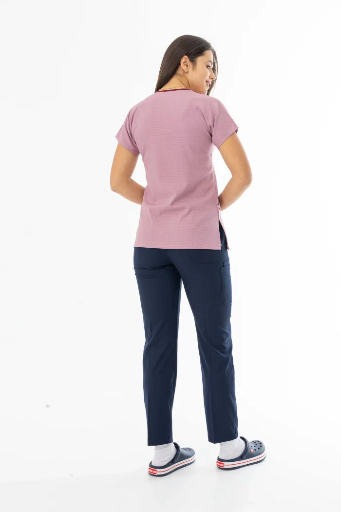 Gofre Likra Yarasa Kol Doktor Hemşire Tek Üst Forma Pembe (GFR3004)