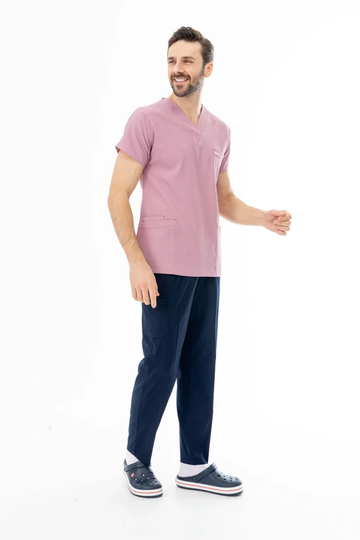 Gofre Likra Yarasa Kol Doktor Hemşire Tek Üst Forma Pembe (GFR3004)