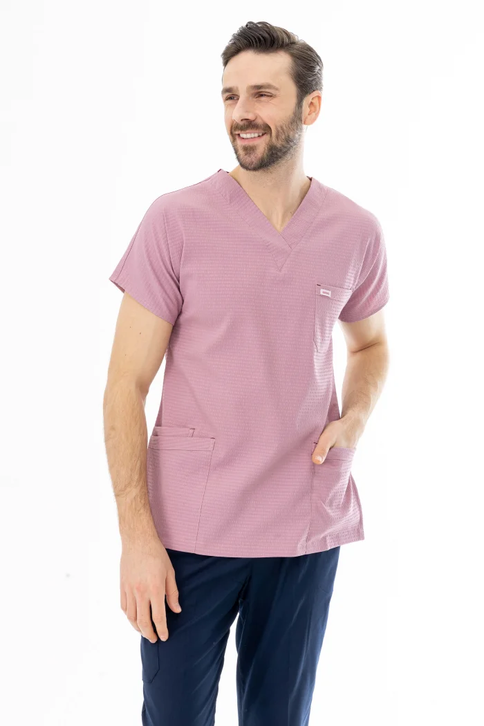 Gofre Likra Yarasa Kol Doktor Hemşire Tek Üst Forma Pembe (GFR3004)