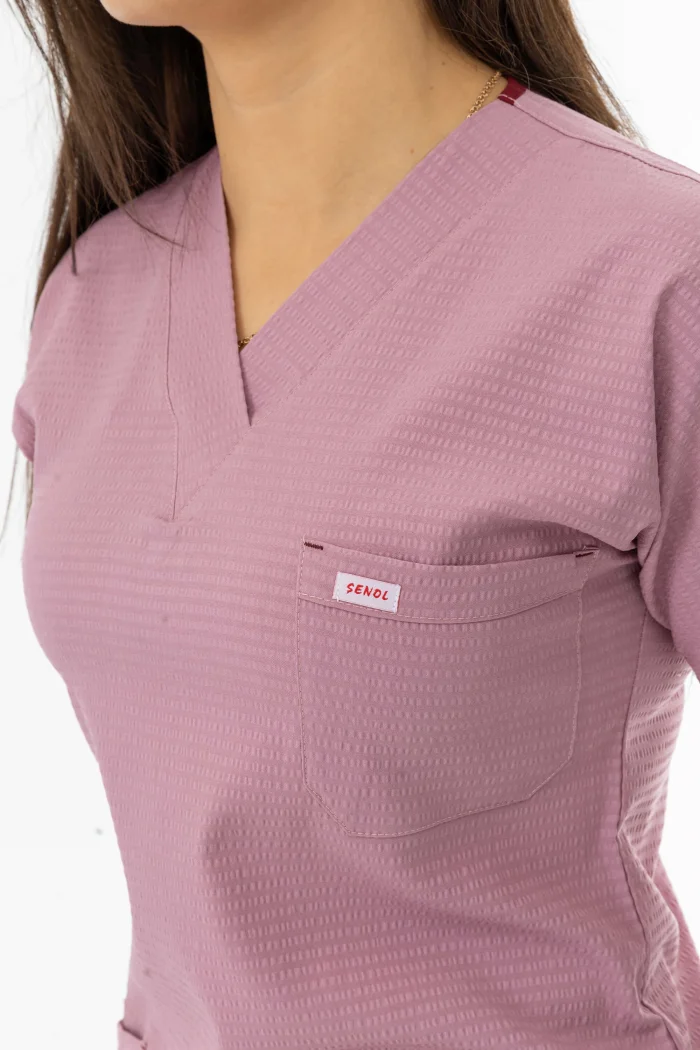 Gofre Likra Yarasa Kol Doktor Hemşire Tek Üst Forma Pembe (GFR3004)