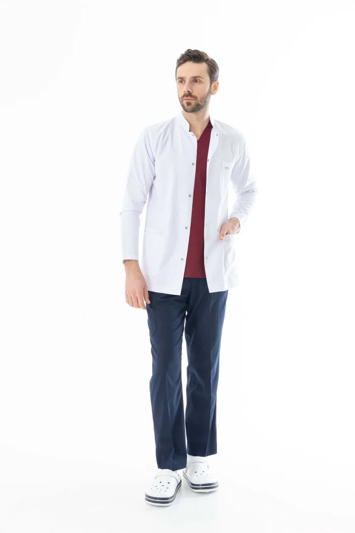 Hakim Yaka Ceket Boy Erkek Doktor Önlüğü Alpaka Kumaş Beyaz (BEO103)