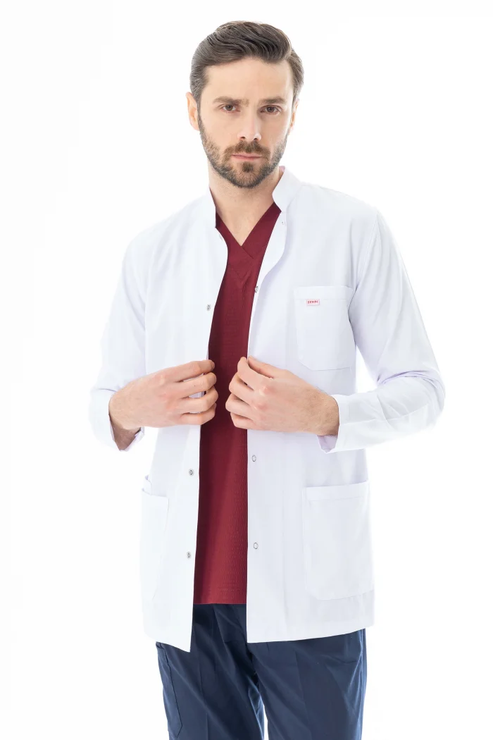 Hakim Yaka Ceket Boy Erkek Doktor Önlüğü Alpaka Kumaş Beyaz (BEO103)