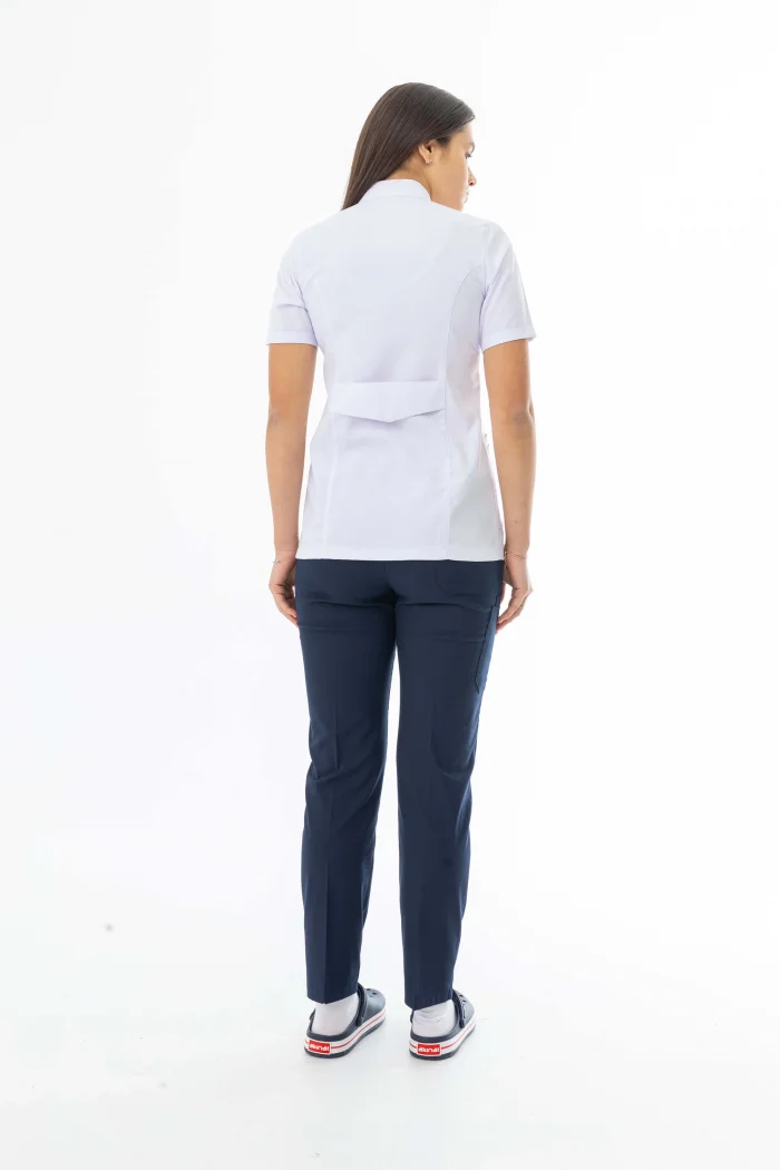 Hakim Yaka Kısa Kol Kadın Doktor Önlüğü Alpaka Kumaş Beyaz (BKO010)