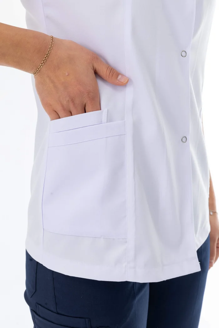 Hakim Yaka Kısa Kol Kadın Doktor Önlüğü Alpaka Kumaş Beyaz (BKO010)