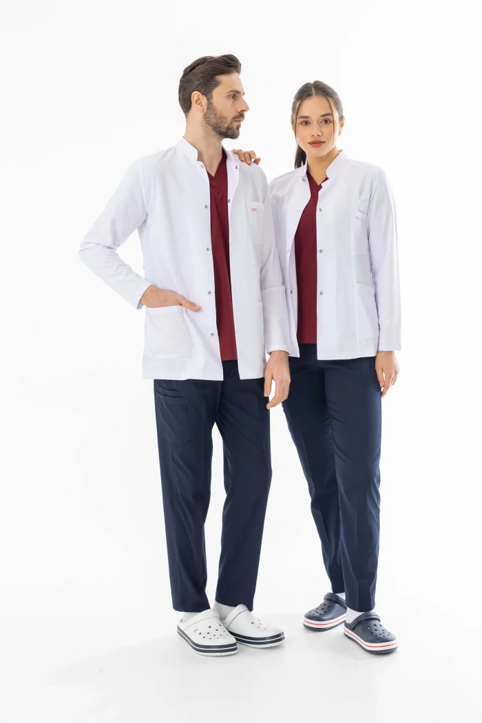 Hakim Yaka Kulplu Kadın Doktor Önlüğü Alpaka Kumaş Ceket Boy (BKO001)