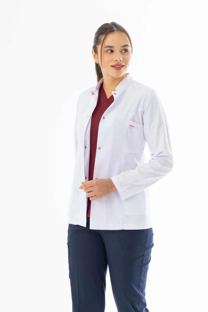 Hakim Yaka Kulplu Kadın Doktor Önlüğü Alpaka Kumaş Ceket Boy (BKO001)