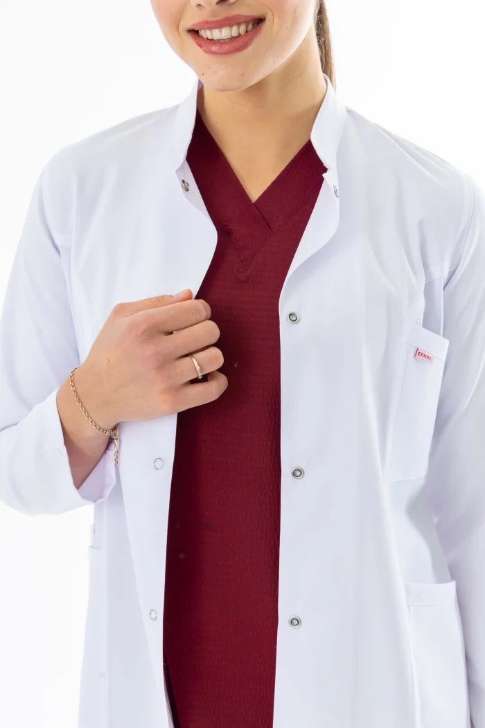 Hakim Yaka Orta Boy Kadın Doktor Önlüğü Alpaka Kumaş Beyaz (BKO002)