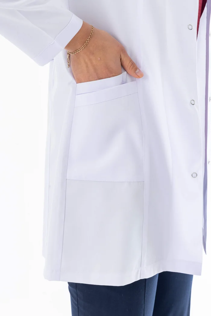 Hakim Yaka Orta Boy Kadın Doktor Önlüğü Alpaka Kumaş Beyaz (BKO002)