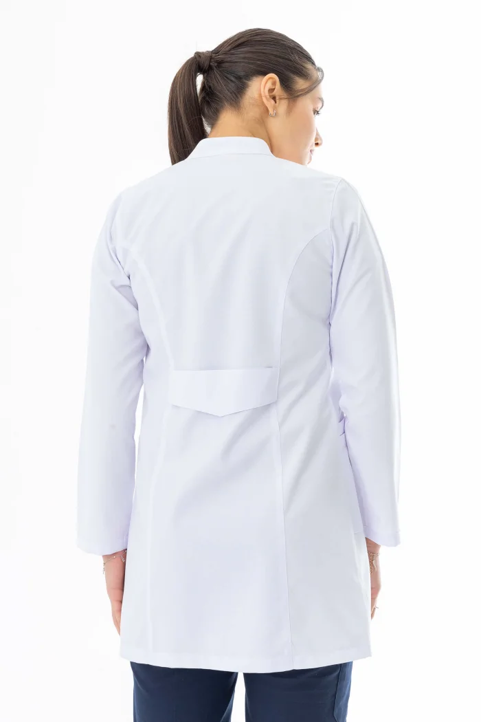 Hakim Yaka Orta Boy Kadın Doktor Önlüğü Alpaka Kumaş Beyaz (BKO002)