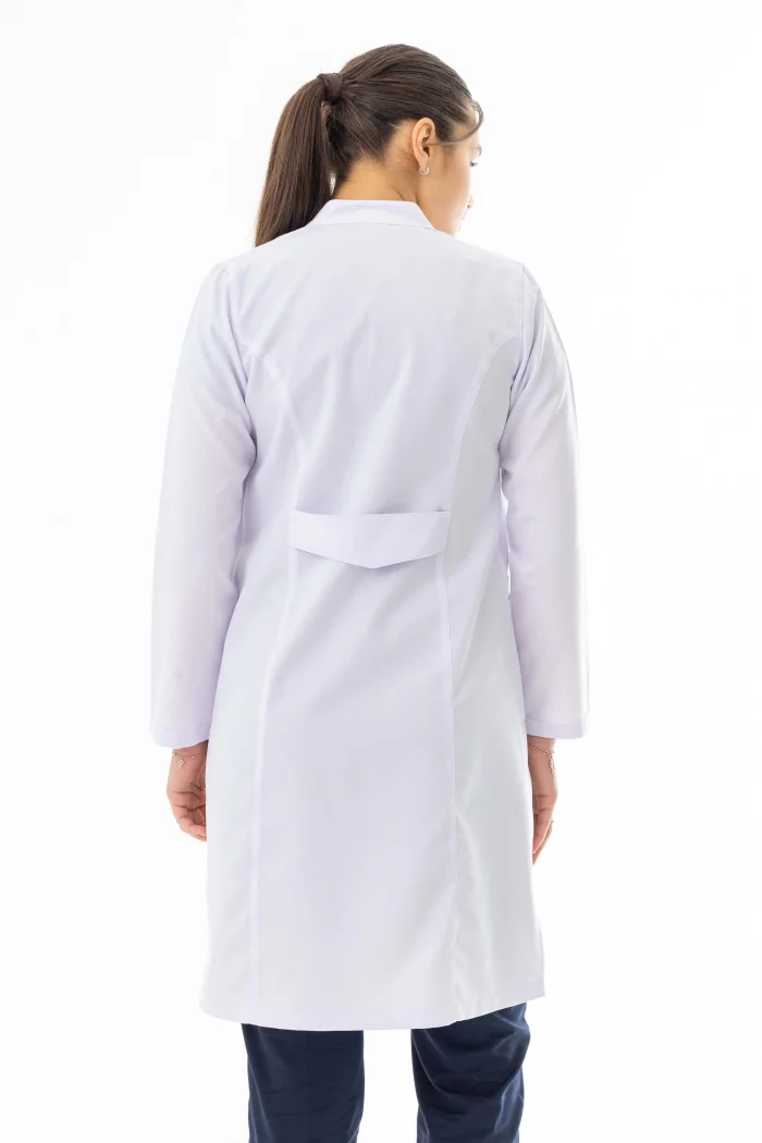 Hakim Yaka Uzun Boy Kadın Doktor Önlüğü Alpaka Kumaş Beyaz (BKO003)