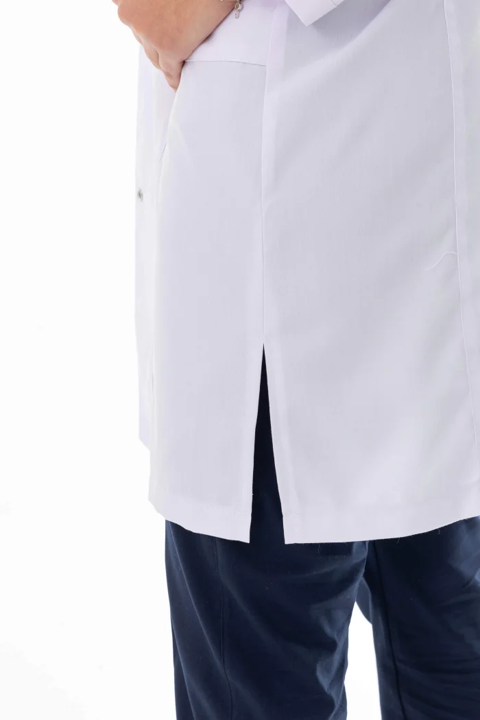 Hakim Yaka Uzun Boy Kadın Doktor Önlüğü Alpaka Kumaş Beyaz (BKO003)