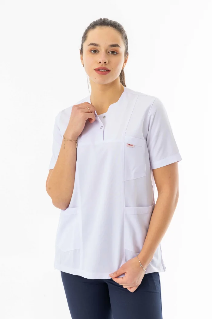 Kısa Kol Hamile Doktor Hemşire Önlüğü Alpaka Kumaş Beyaz (HML001)